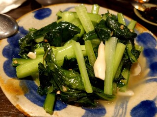 Fukurin - ４皿目：エーツァイとマコモ筍のニンニク炒め