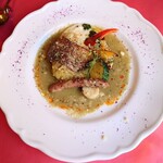 ビストロ バルフルール - 春キャベツのチーズミルフィーユ自家製燻製豚とともに