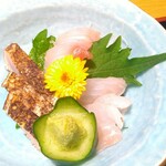 Oshokujidokoro Tsumugi - 定食のお刺身3種類。