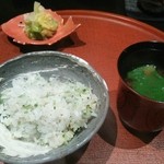 日本料理 晴山 - 【2014、3月・ランチ】食事：じゃこと菜の花の土鍋ご飯