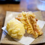 釜揚げうどん専門店もと - おやこ天（鶏から＆玉子天）450円