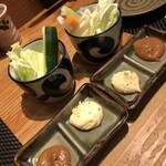 北の蔵 - お通し　シャキシャキお野菜　つけだれのマヨ＆味噌がまたやみつき♡