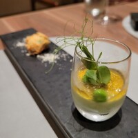 Braceria Buffa - グリーンピースのパンナコッタ
                    コンソメジュレ
                    と烏賊のポルペッタ、オシャレ❤️