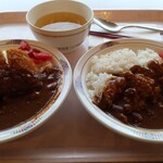 Kafeteria Hibari - 半カツカレー・半ビーフカレー・味噌汁