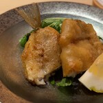 鮨かわなか - キスの揚げ物とベビーリーフ