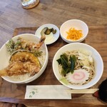 ソバ ハラグチ - レギュラーサイズ天丼セット(冷そば)1,450円