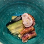 道後 海舟 - 絹皮ナスの塩もみとケンサキイカ炙り