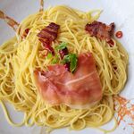 ティージーカフェ - 生ハムとベーコンのペペロンチーノ