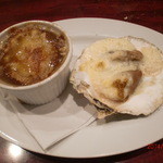 BISTRO GYORAN 魚籃 - 牡蠣のシャンパン風味＆アキレス腱のオニオングラタンスープ