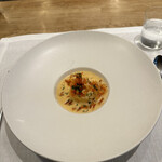 シャントレル - 7.桜海老、帆立のフラン、桜海老のビスク。