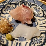 温石 - 共に焼津で獲れたハタと障泥烏賊