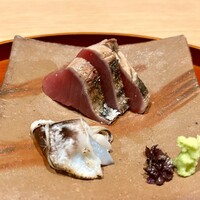 筒井 清寂 - お造り　鰹のたたき　鳥貝　ちり酢　醤油
