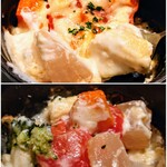 銀座ろくさん亭 - ◆焼物 
      ・トマト味噌チーズ焼　海老、ブロッコリー他 
      　ほのかな味噌風味がGood
       　このライム味変は、初体験!!