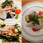 銀座ろくさん亭 - ◆造里 
        B､カルパッチョ 　
      タイと白身魚の野菜が交わり 美味しい