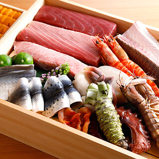 We offer fresh fish from Toyosu Market, including raw wild bluefin tuna.