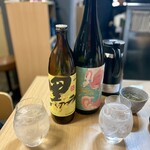 黒豚とんかつ ほり壱 - 今回の夜の部に来た主旨は、心置きなく芋焼酎飲んで、トンカツをいただく事　先ずは、クロイサとフランミンゴから