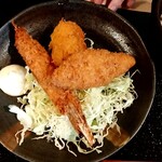 Oshokujidokoro Kyouya - ミックスフライ定食A♪大海老フライ、白身魚フライ、カニクリームコロッケ。