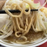 ラーメン もっけだの - 『朝食セット(ラーメンニンニク野菜マシマシ)＋味玉』の麺