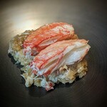 蒼 - 金沢 石与の、毛蟹のリゾット。丸々としたぶっとい繊維の蟹足です。