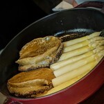 蒼 - 佐渡より黒鮑、自家製バター　北海道コロポックルのホワイトアスパラガス