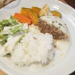 キッチン ブルー グローブ - 再びワンプレート、ハンバーグは小さく刻んで