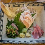 Sumiyaki Shiki Tori Shirube - 鶏刺し三種(砂肝・はつ・ささみ)：900円