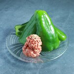 Fresh green peppers with meat miso