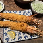 Katsukichi - 天然特大海老フライ定食 2本、サラダ、紫蘇ご飯