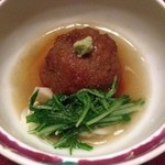 花仙庵 仙仁温泉 岩の湯 - ヤーコン包み蒸し（下に昆布が敷いてあって、中には百合根が入ってます。）