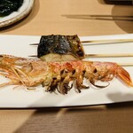 焼とり・串かつ 串の丈 - 鯖ティ〜ニと、海老の助を頂く