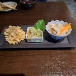 Motsukushi Shusai Tsubaki - 選べる酒菜３種盛り（ポテマカサラダ、鯛のなめろう、白身魚の南蛮）