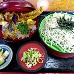 鈴芳 - ランチ　ざるそば＋あなご天丼　1000円