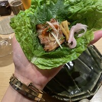 やきとり松岡 - サムギョプサルは手のひらのり大きいですw