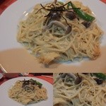 シャンティ - 明太クリームパスタ。細めんで、胡椒の味がきいてスパイシーです