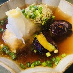 やきとり 嶋家 - ナスと豆腐の揚げ出し。