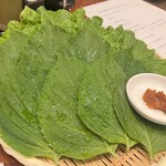 焼肉 スタミナ苑 - サンチュ、エゴマの葉、味噌