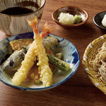 Shrimp and seasonal vegetables tempura with grated daikon radish