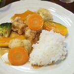 キッチン ブルー グローブ - ご飯にソースを吸わせます