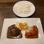 キッチン umasan - Wハンバーグライス付き(デミ+トマトソース)