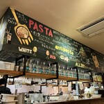 サンパチキッチン 小倉店 - キッチン上のメニューがお洒落です。が！！開店当初？のメニューで今は出してないのが結構あるそう。あの店員さんのキャラで言われたら、もぉ..許しちゃう(笑)！ニョッキアラビアータ、食べたかった..残念！！