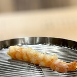 Tempura Shimomura - 海老一本目。 甘いですねー。 これは天ぷらだから為せる技。 天つゆも悪くないけど、甲殻類の甘さを引き立たせるなら断然、塩。