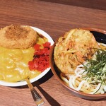 名物 万代そば - ミニカレーコロッケ乗せ 野菜天うどん