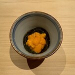 枯淡 - 糸島の太もずく、もずく麺、もずくソーメンとも言うらしい。バフンウニとめんつゆを混ぜて啜ると幸せが広がる。見た目にも美しかった。