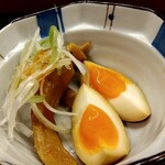 俺の中華たなか家 - 無料サービスおつまみは「味玉メンマ白髪葱」の三点盛り合わせ❗麺提供まで楽しめます(#^.^#)v
