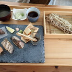 古古 - もり蕎麦、寿司３貫、日替わり小鉢¥1,738