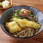 Soba noodles topped with conger eel tempura and Kujo leeks