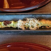 ヒカリヤ ヒガシ - アスパラガスの天ぷら
                (からすみ おぼろ昆布 八丁味噌)