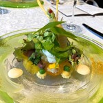 248014063 - ◉前菜
                    　春野菜と海老・帆立・蛍イカのタワー
                    　　☘️春らしいカラーでまとめた前菜は、
                    　　　感動でした❤️