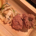 銀座 水野 - じゃこ・油揚げ・じゃこの和え物・鶏のつみれ