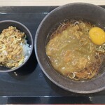 Yudetarou - 朝食、納豆、温そば480円